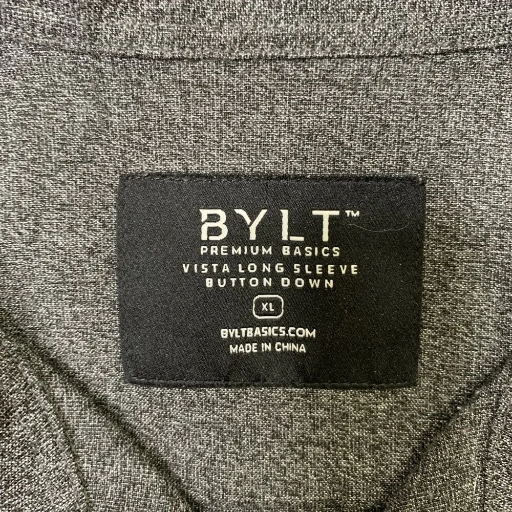 BYLT Shirt Mens XL Extra Large Gotham Gray Vista Long Sleeve Button Down Stretch